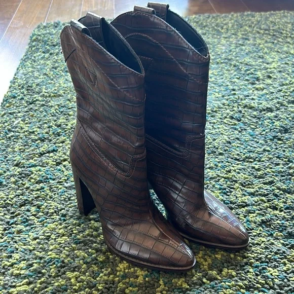 Guess Vegan Crocodile Leather Cowboy-Inspired Heeled Boots - Picture 2 of 3